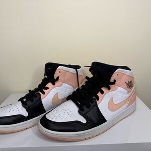 Jordan Air Jordan 1 Mid Black White Pink Men's Sneaker Lace Up Basketball Shoes